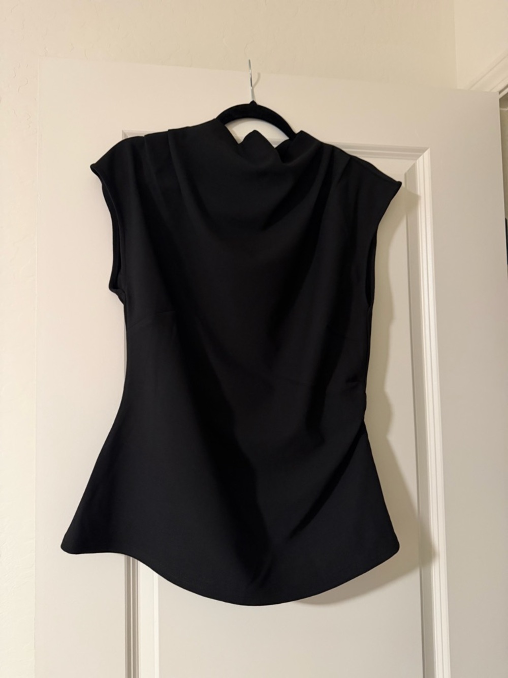 City Chic Black Draped Neck Cap-Sleeve Blouse